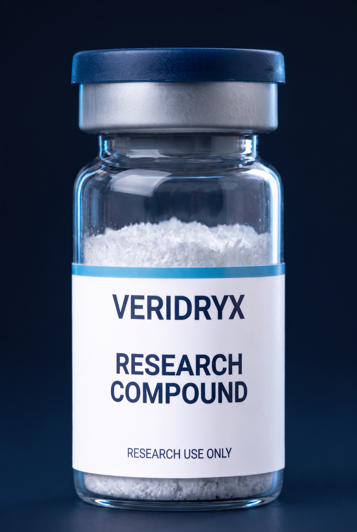 Veridryx research vial with white lyophilized powder and research-use-only label